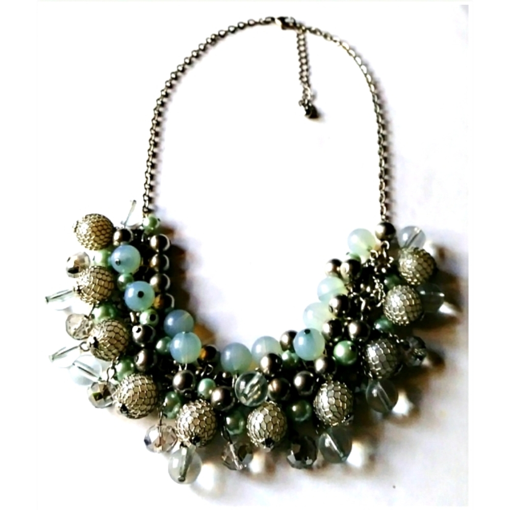 Vintage Beaded Silvertone Choker Necklace